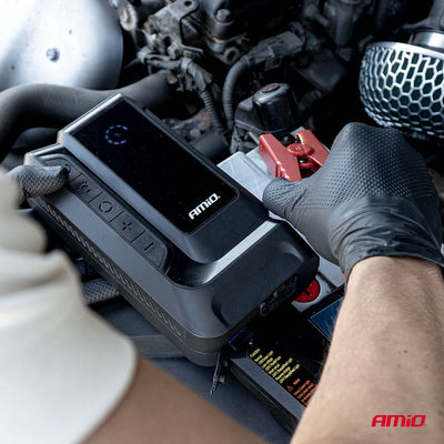 AMIO 4-i-1 Jumpstarter / LED-lampe / Luftkompressor / Powerbank – 12V, 12Ah, 1600A