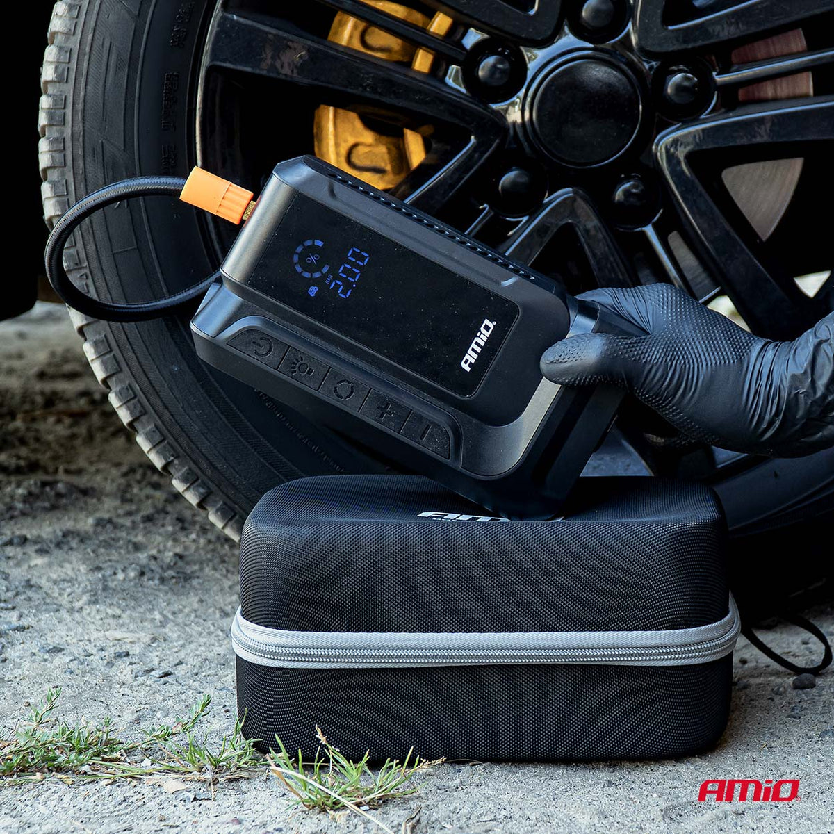 AMIO 4-i-1 Jumpstarter / LED-lampe / Luftkompressor / Powerbank – 12V, 12Ah, 1600A