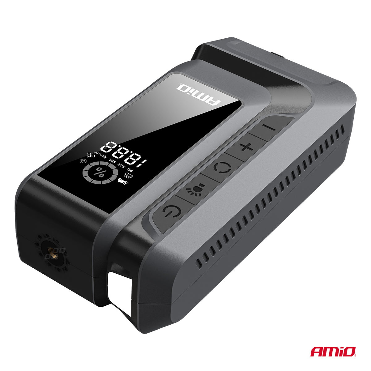 AMIO 4-i-1 Jumpstarter / LED-lampe / Luftkompressor / Powerbank – 12V, 12Ah, 1600A