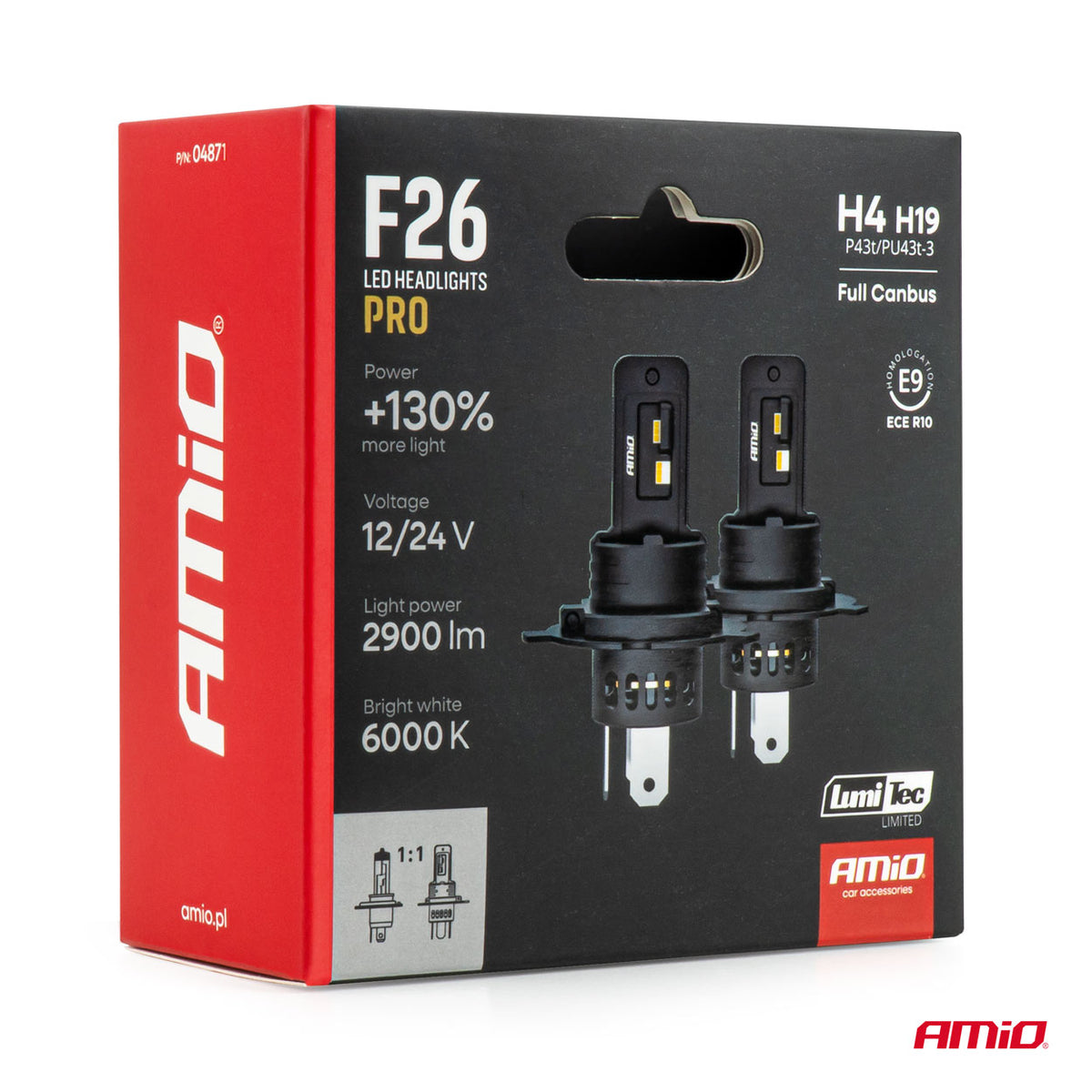 AMIO LED pæresæt - Serie F26 PRO LumiTec LIMITED +130% FULL CANBUS - Hallogen til LED